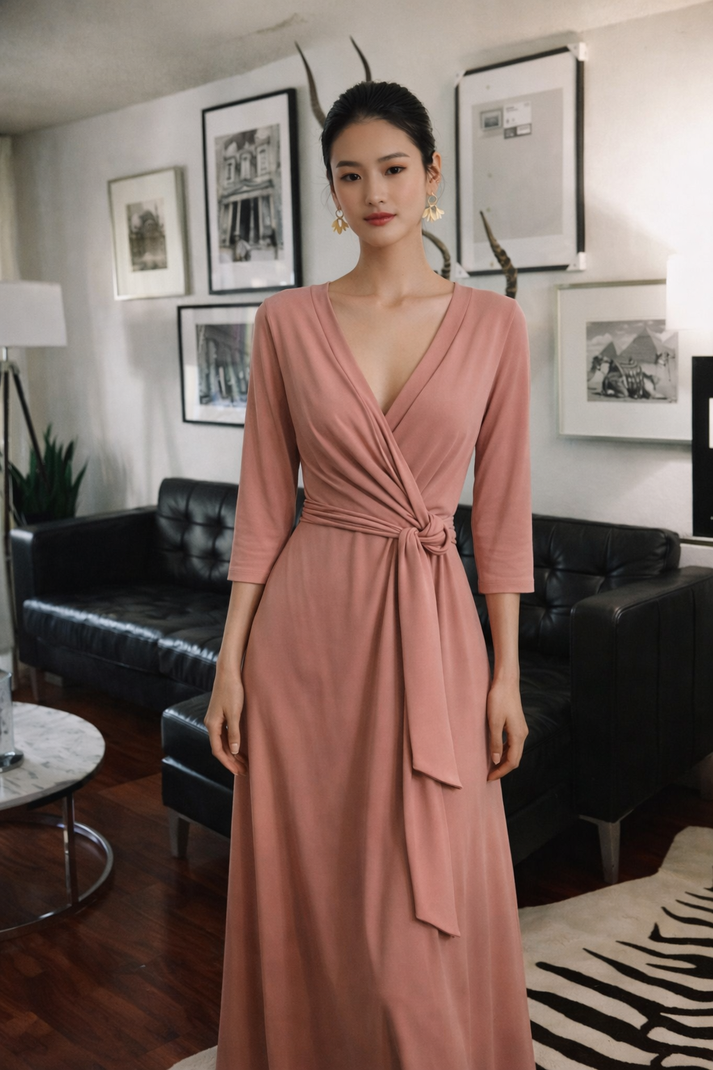 STELLA Wrap Style Dress in Powder Pink