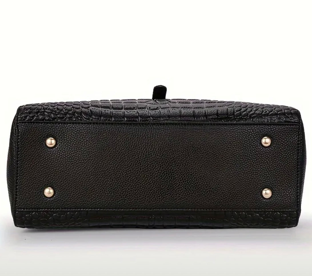 BOBBY Doc Bag in Genuine Black, Crocodile Embossed Leather