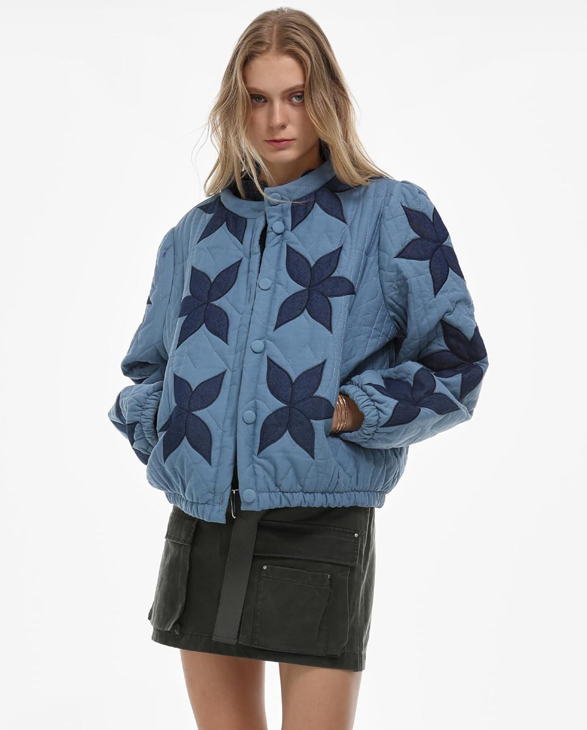 JAPANESE Style Quilted Crop Jacket in Denim on Denim