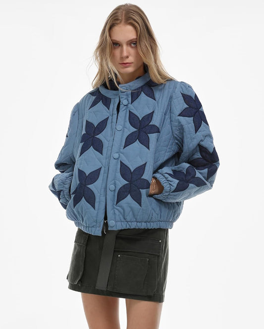 JAPANESE Style Quilted Crop Jacket in Denim on Denim