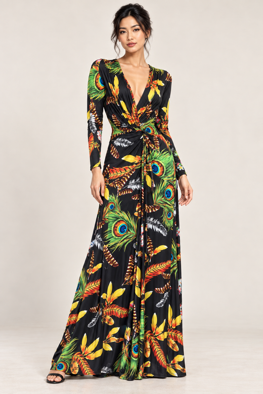 PEACOCK Plunging Neckline Dress