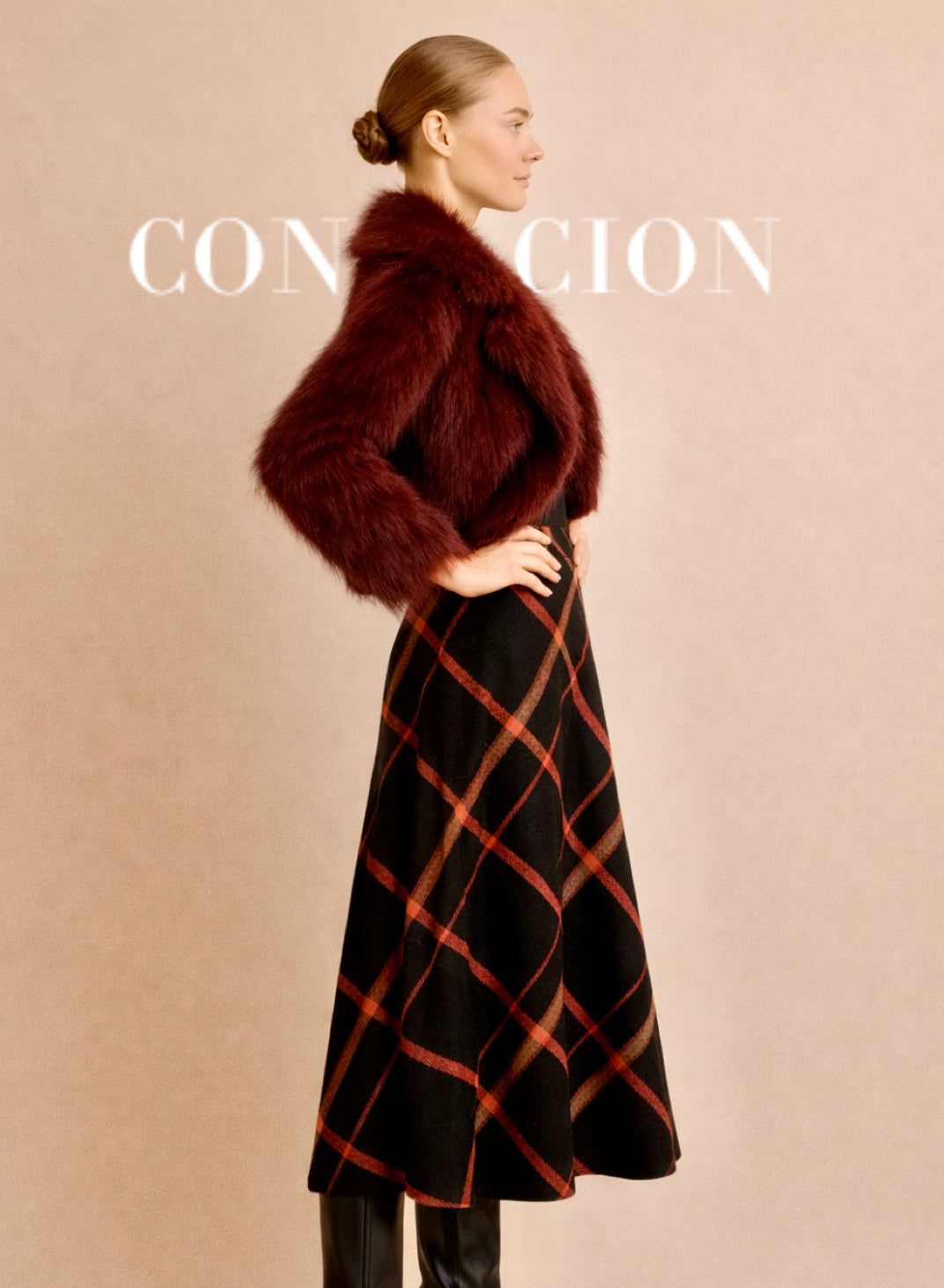 WINDSOR Wool Skirt in Red and Black