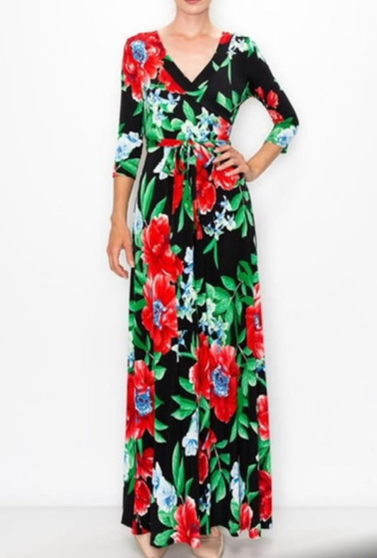 STELLA Wrap Style Dress with Spanish Floral Print