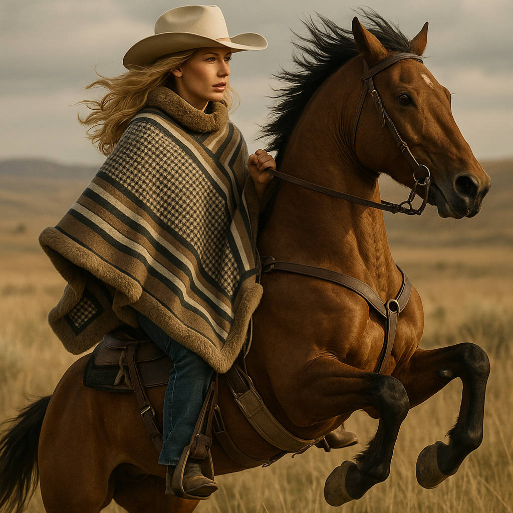 Beige Striped Poncho