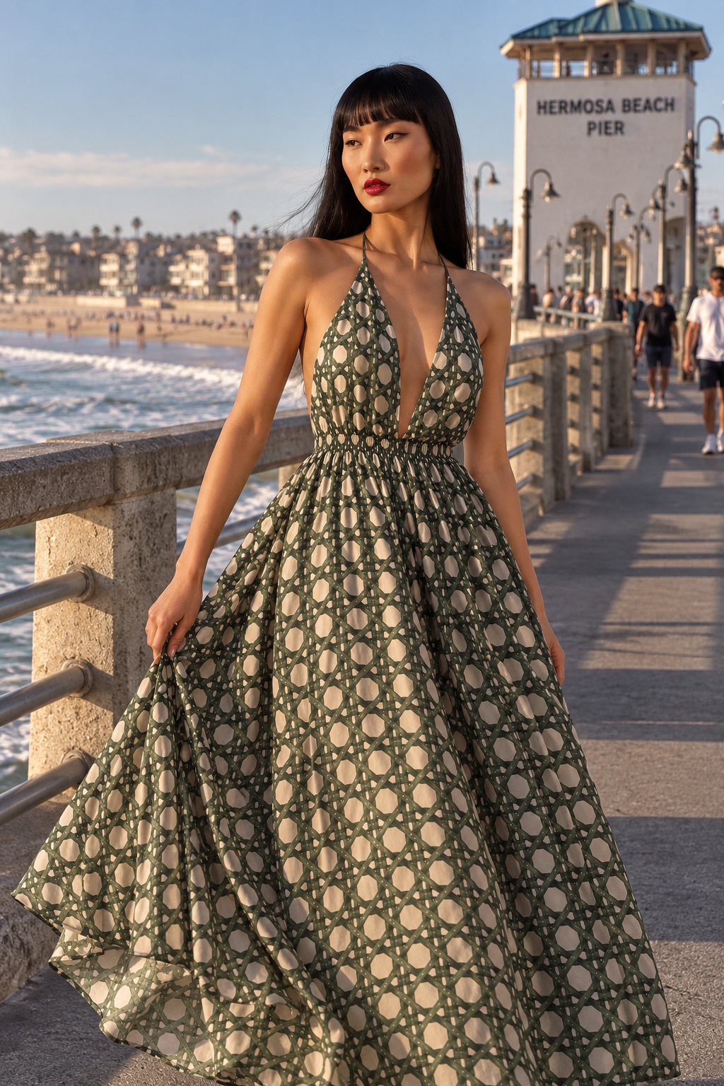 MADISON Maxi Dress in Green Rattan Print