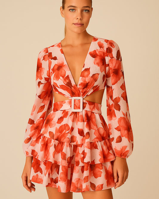VERA Watercolor Mini Dress in Coral
