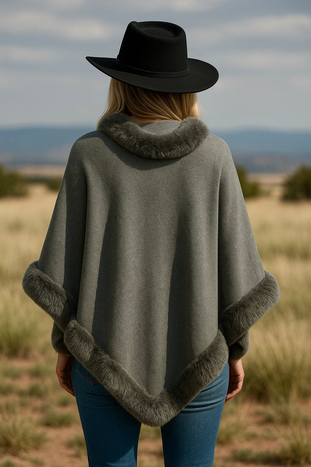 WINDSOR Cape with Grey Faux Chinchilla Trim