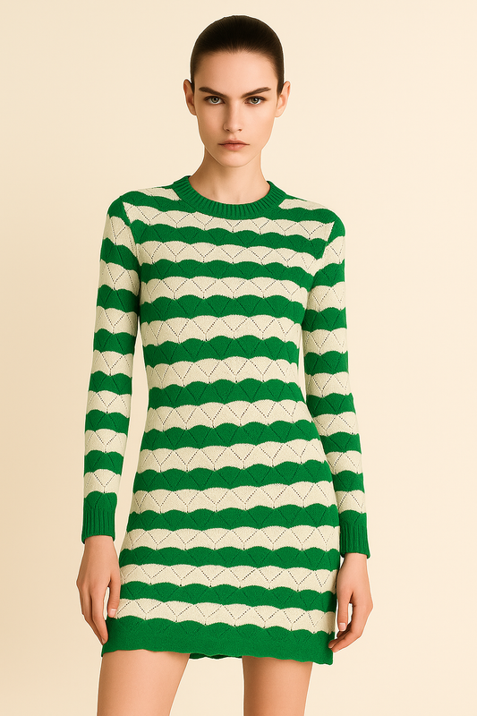 KNIT Dress with Green and White Stripes