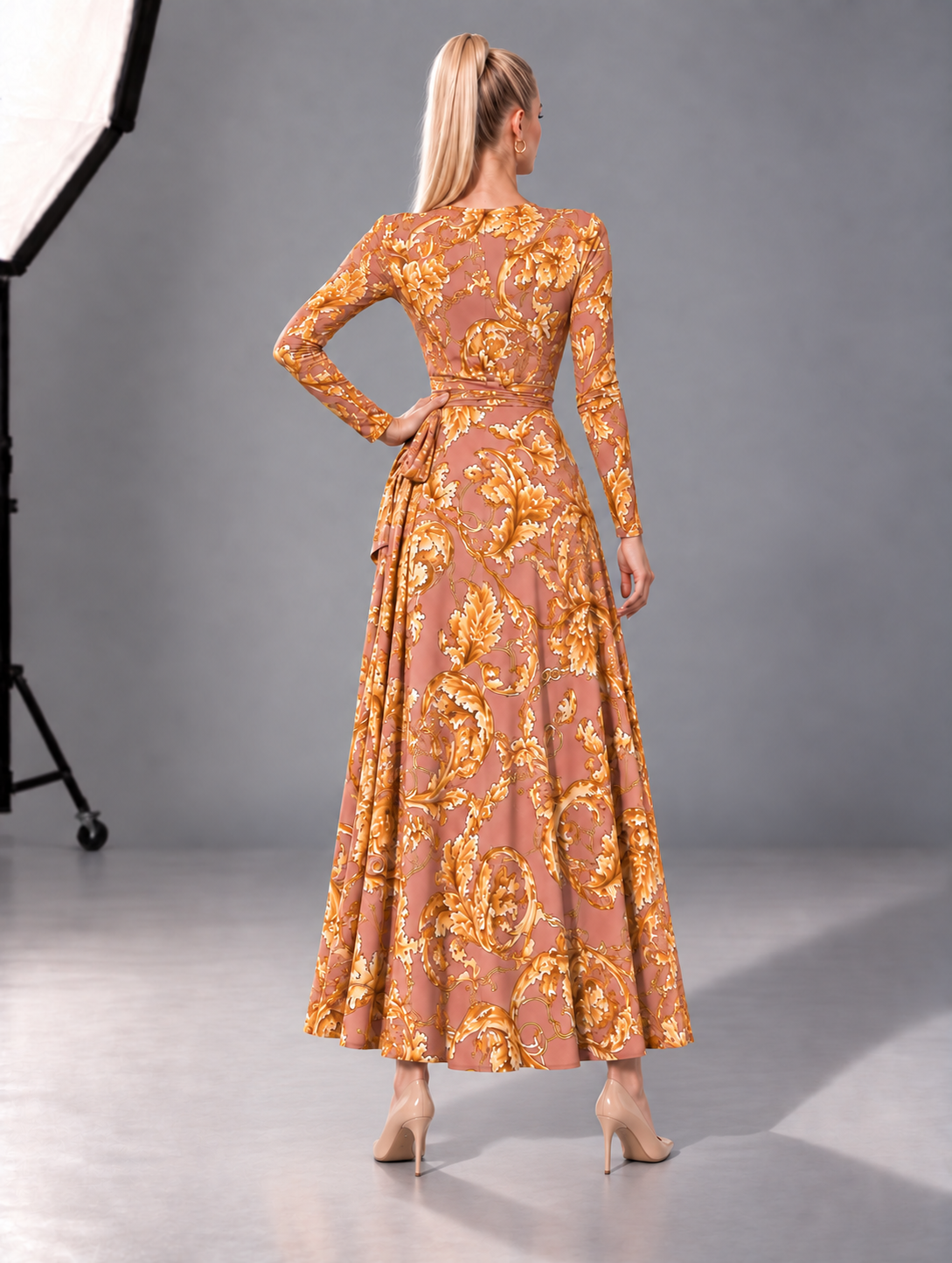 STELLA Wrap Style Short Dress in Pink with Gold Tones (Copy)