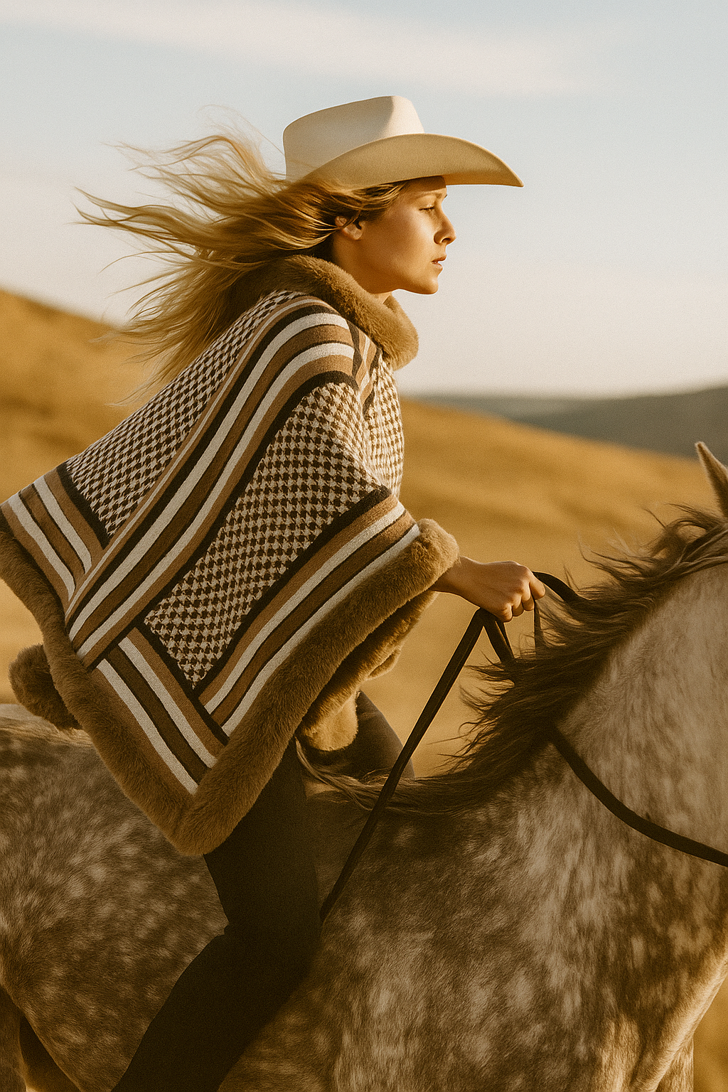 Beige Striped Poncho