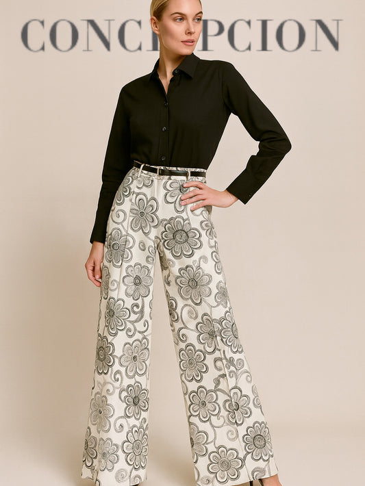DEMSEY Cotton and Linen Embroidered Pants