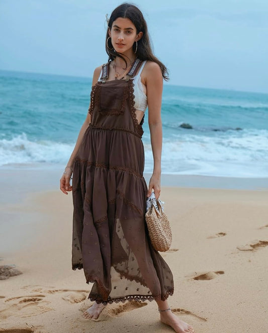 BOHO Overall Dress in Brown