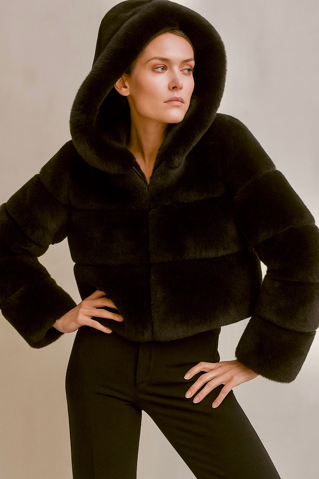 ASPEN Faux Fur Hoodie in Black