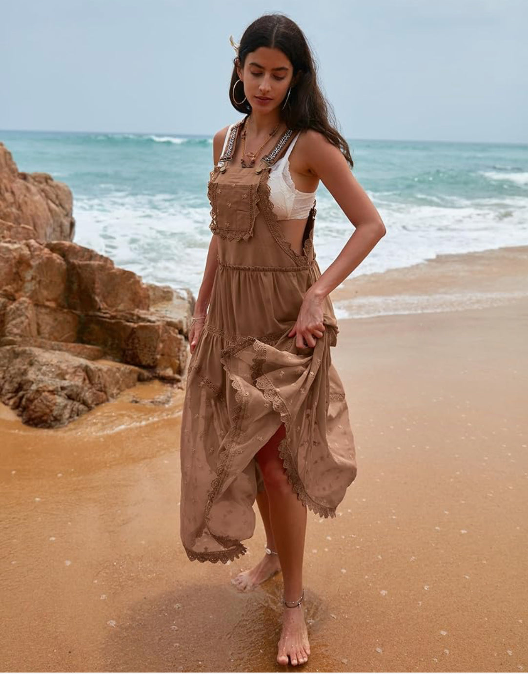 BOHO Overall Dress in Mocha