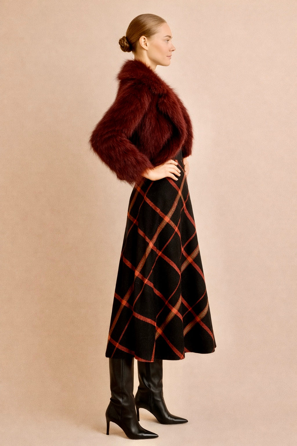 WINDSOR Wool Skirt in Red and Black