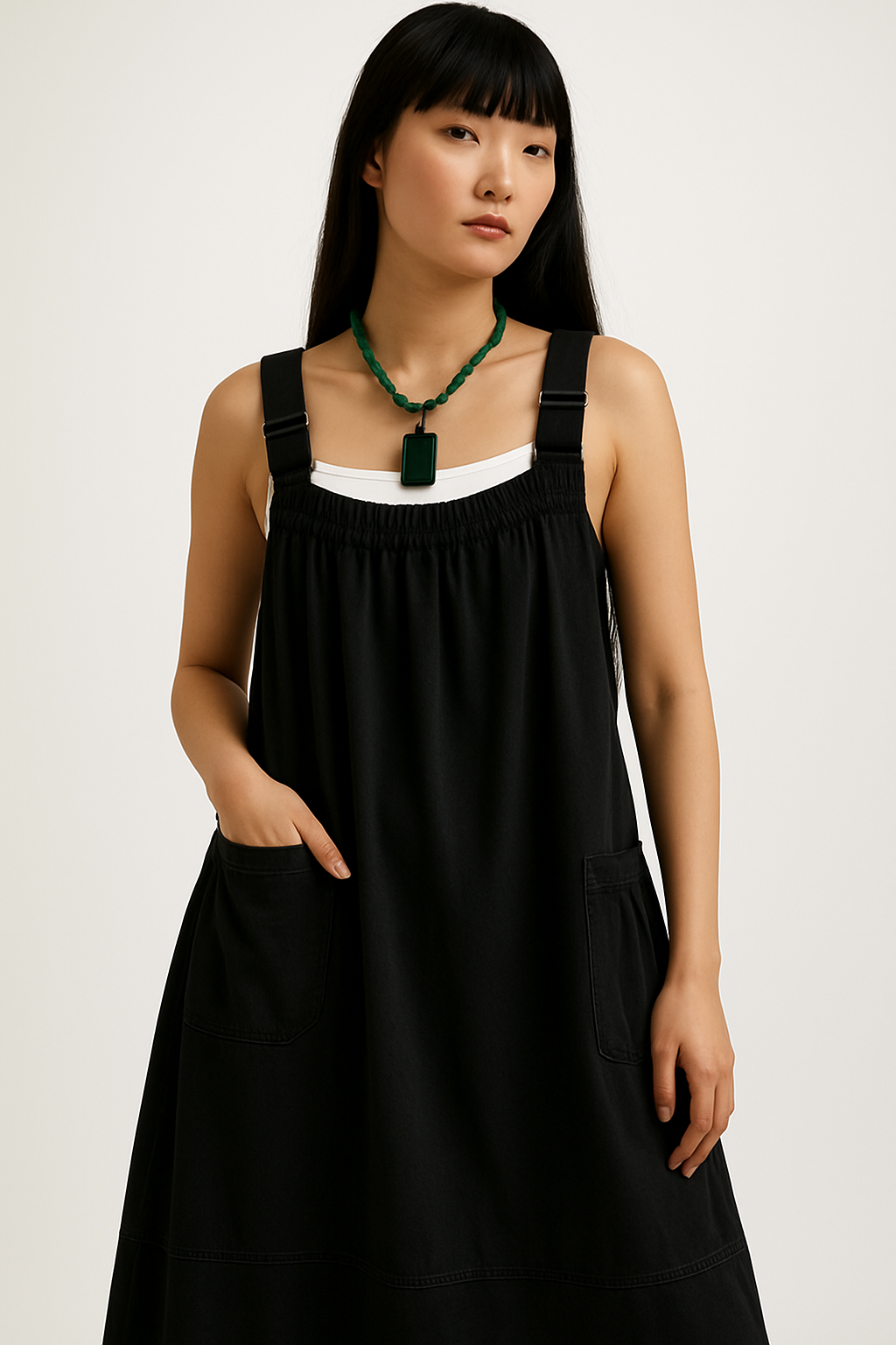 Cotton Overalls Dress , Bohemian Dress in Black