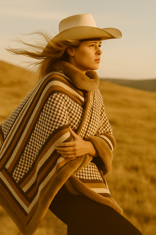 Beige Striped Poncho