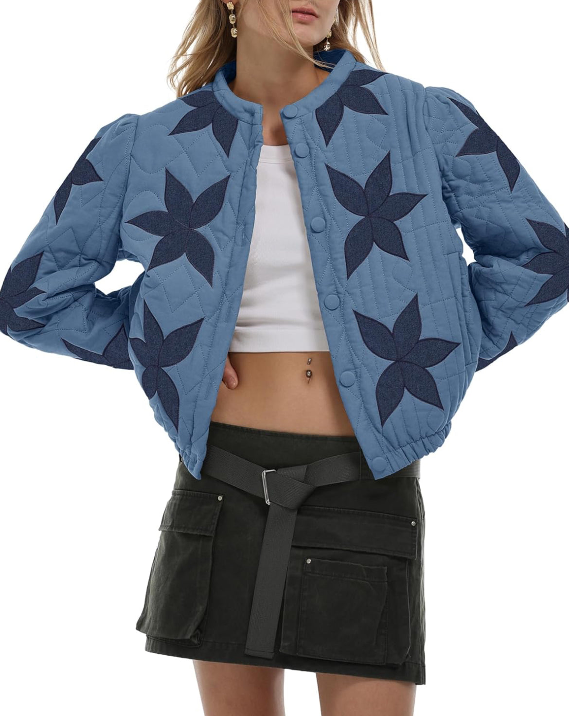 JAPANESE Style Quilted Crop Jacket in Denim on Denim