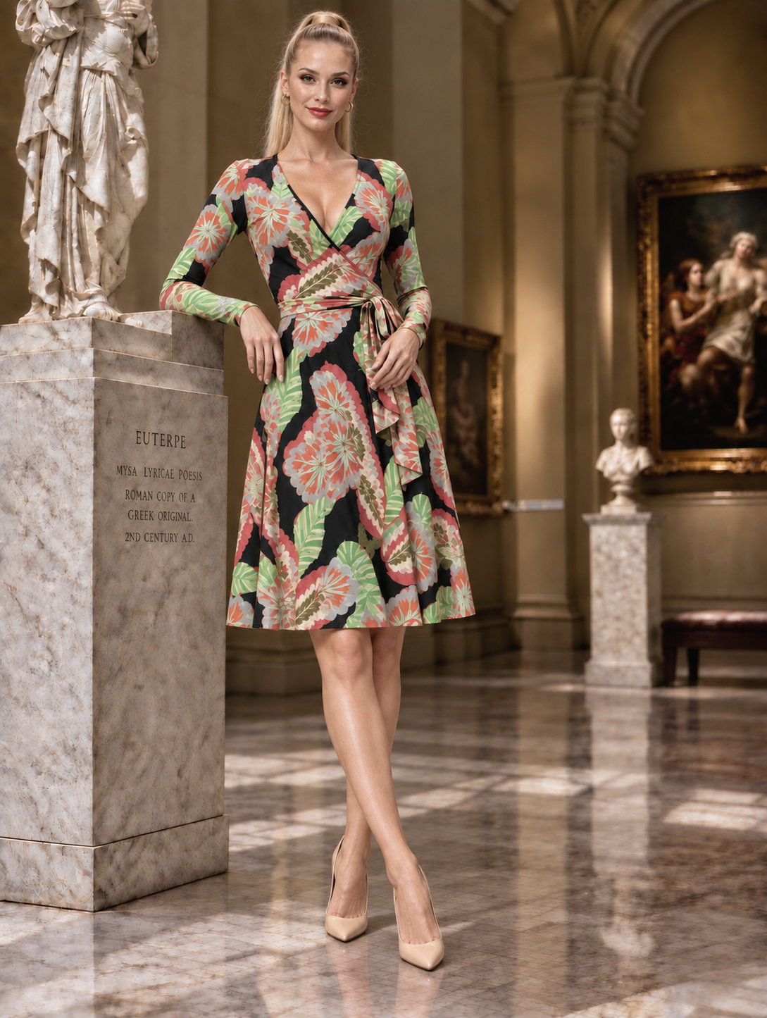 STELLA Short Wrap Style Dress w/ Tropical Print