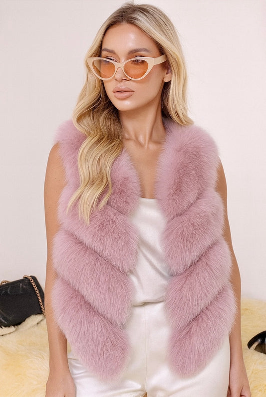 Faux Chinchilla Fur Vest in Dusty Rose