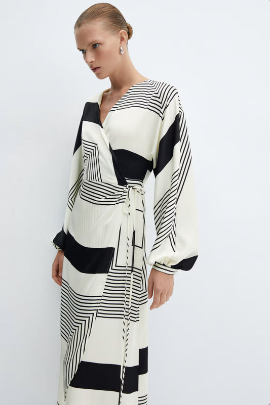 STELLA Wrap Dress in Black and white Stripes