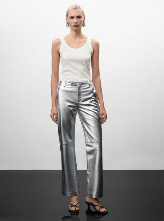 STRATTON Silver Leather Pants