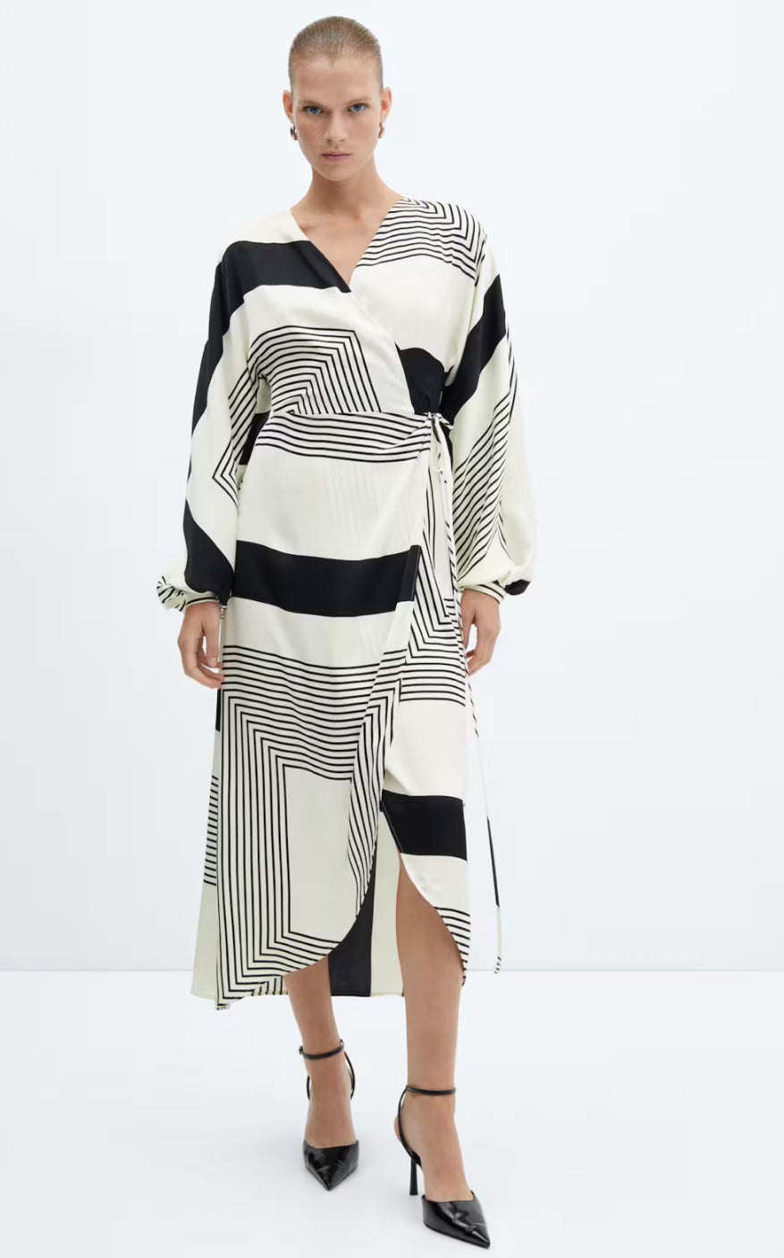 STELLA Wrap Dress in Black and white Stripes