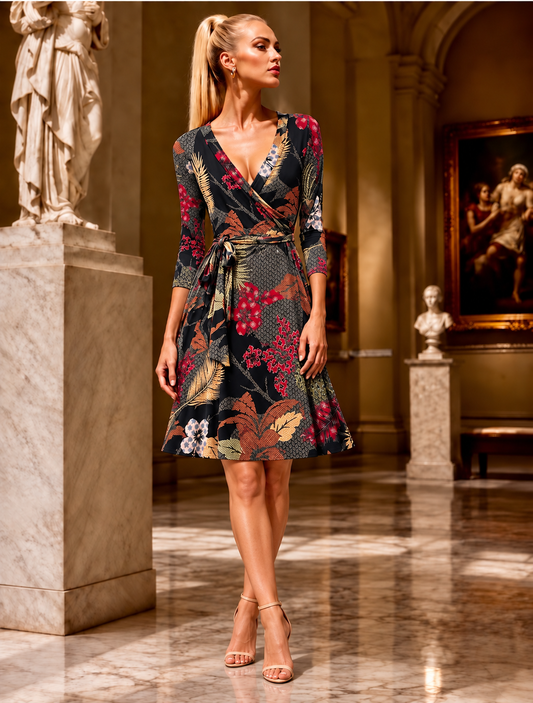 STELLA Short Wrap Style Dress In Navy