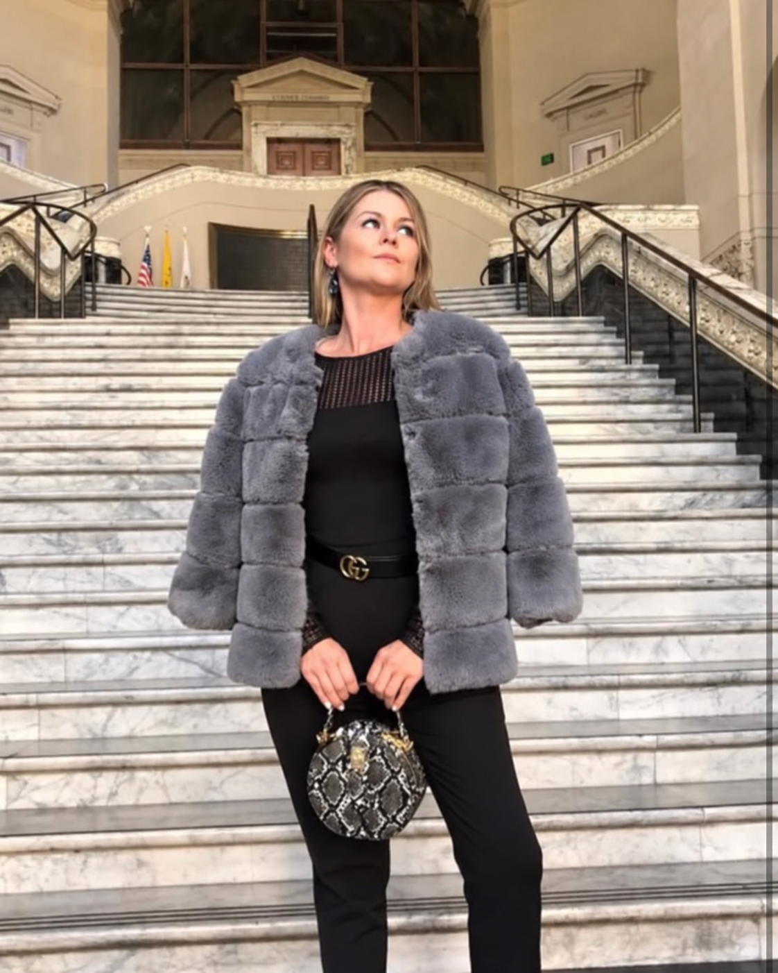 JORDAN Faux Chinchilla, 3/4 Sleeve Jacket in Smokey Grey