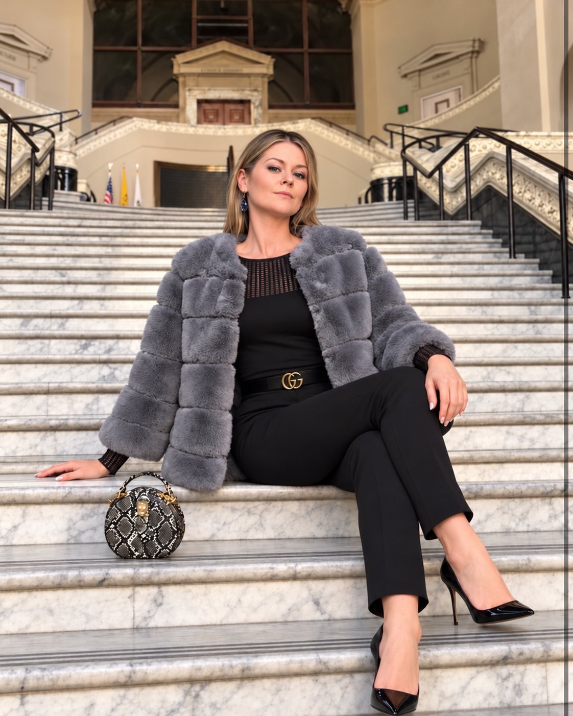 JORDAN Faux Chinchilla, 3/4 Sleeve Jacket in Smokey Grey