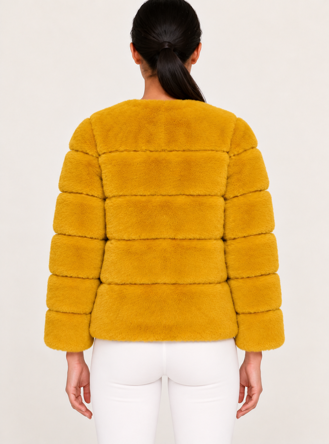 JORDAN Faux Chinchilla, 3/4 Sleeve Jacket in Mustard