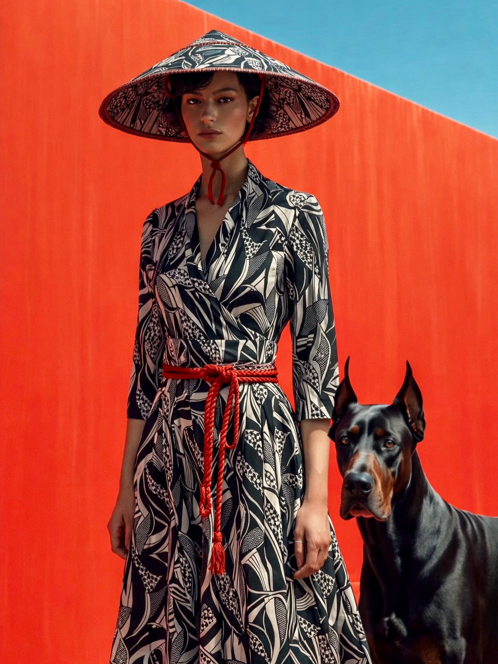 STELLA Wrap Style Dress in Black and White Geometrics