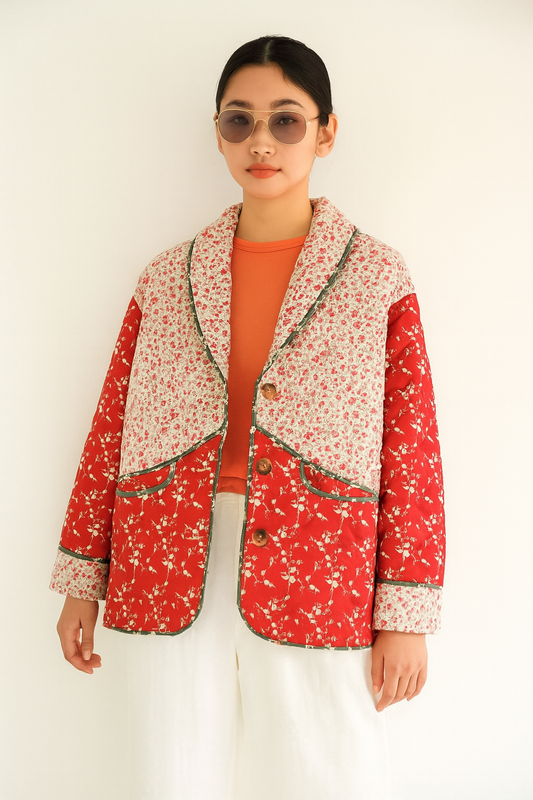 ORANGE FLORAL Quilted Jacket Puffer Jacket