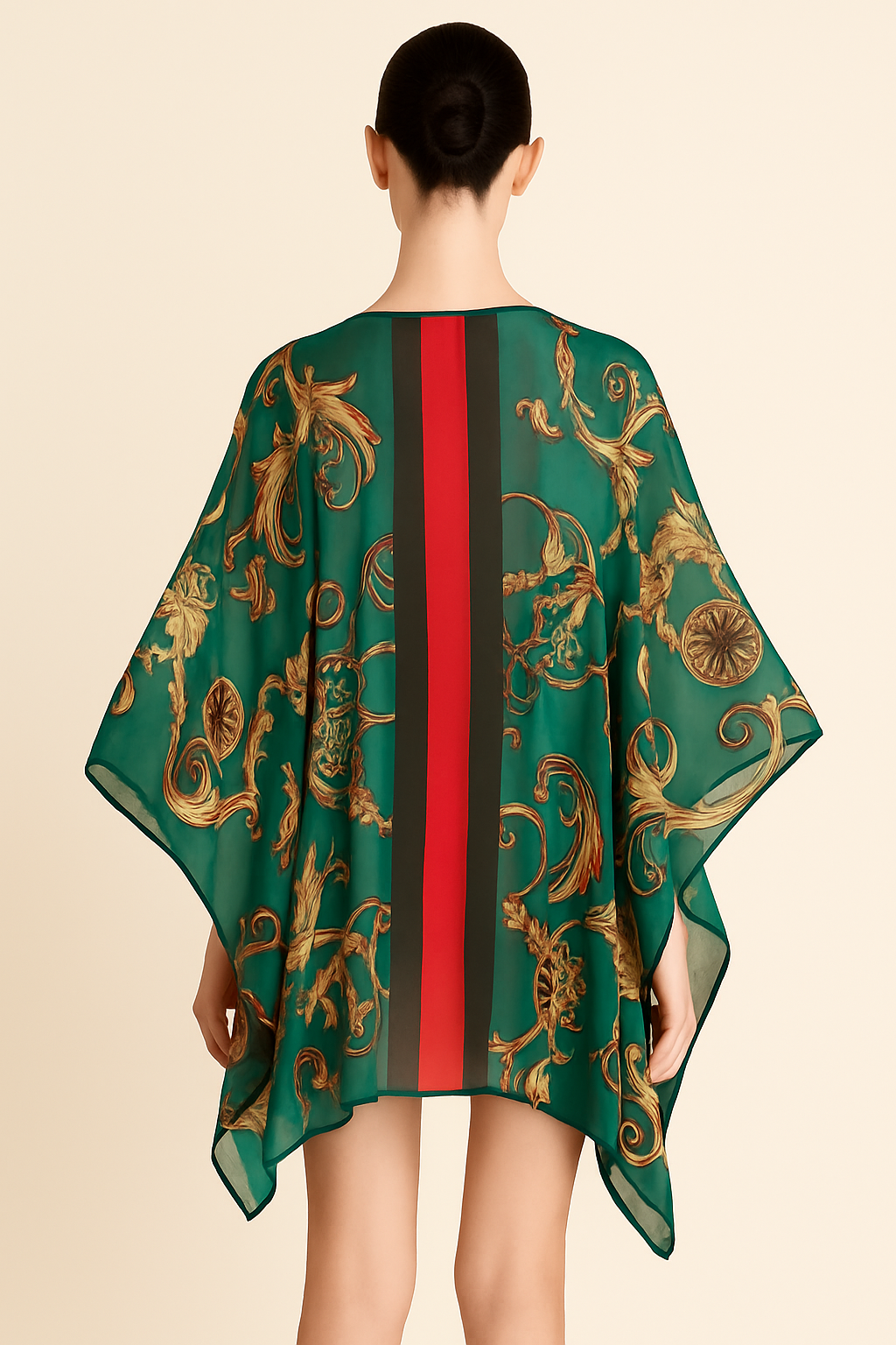 MADISON Caftan in Green and Gold Print , Mini Dress, Bikini Cover Up