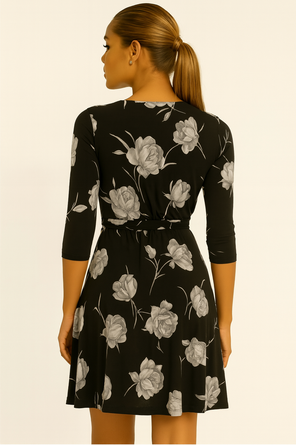 STELLA Wrap Style Short Dress w/ Silver Roses