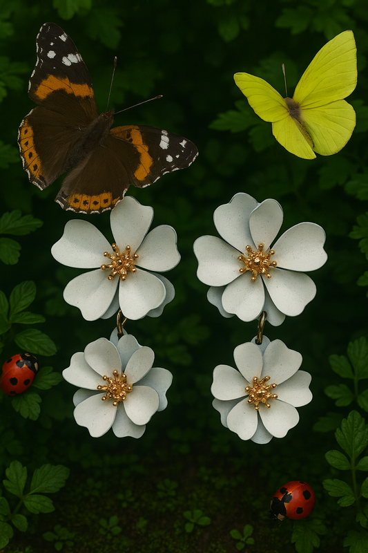 Earrings: White Wildflower Double Earrings
